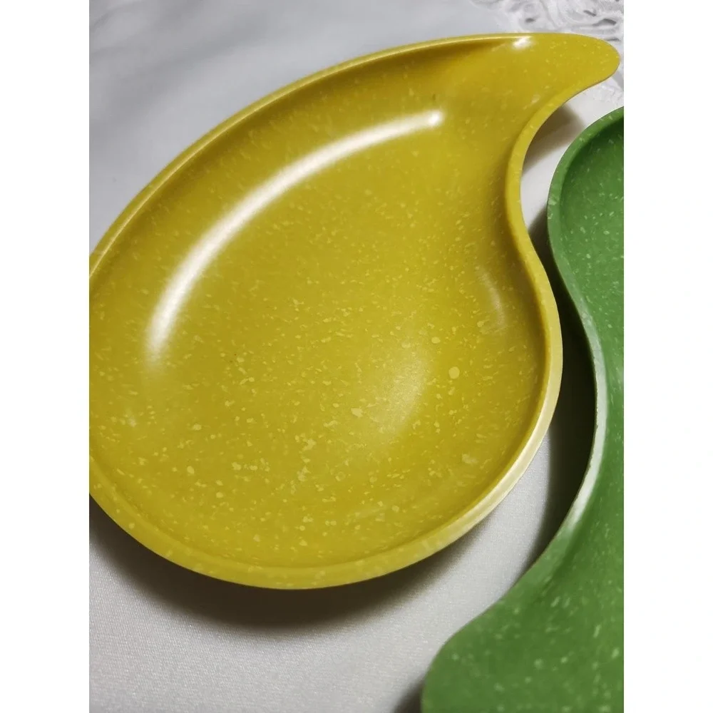 VTG Speckled Melamine plates teardrop kidney MCM USA yin Yang Trinket Dish Set 2